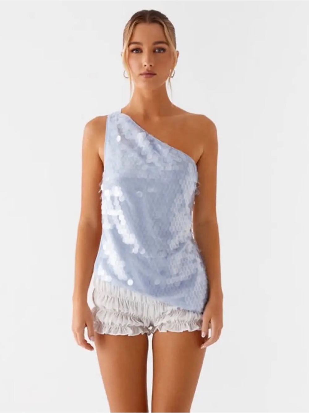 Peppermayo My World One Shoulder Backless Sequin Blue Top - Size XXS